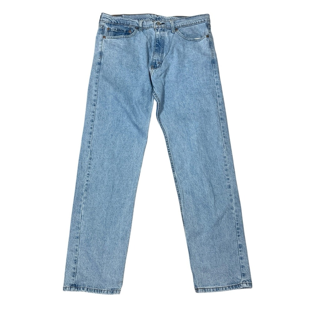 Levis 505 Regular Straight Jeans Mens 36x34 Light Wash Blue Cotton Blend Denim